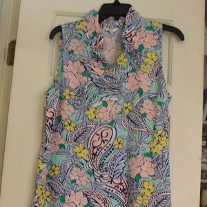 Blouse-sleeveless floral-V neck